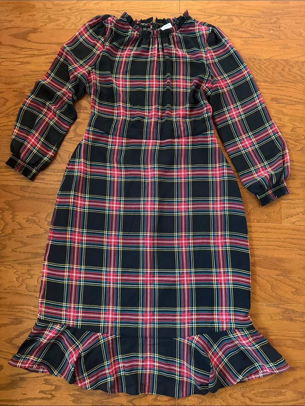 J. Crew Ruffleneck peasant dress plaid midi - Picture 3 of 7
